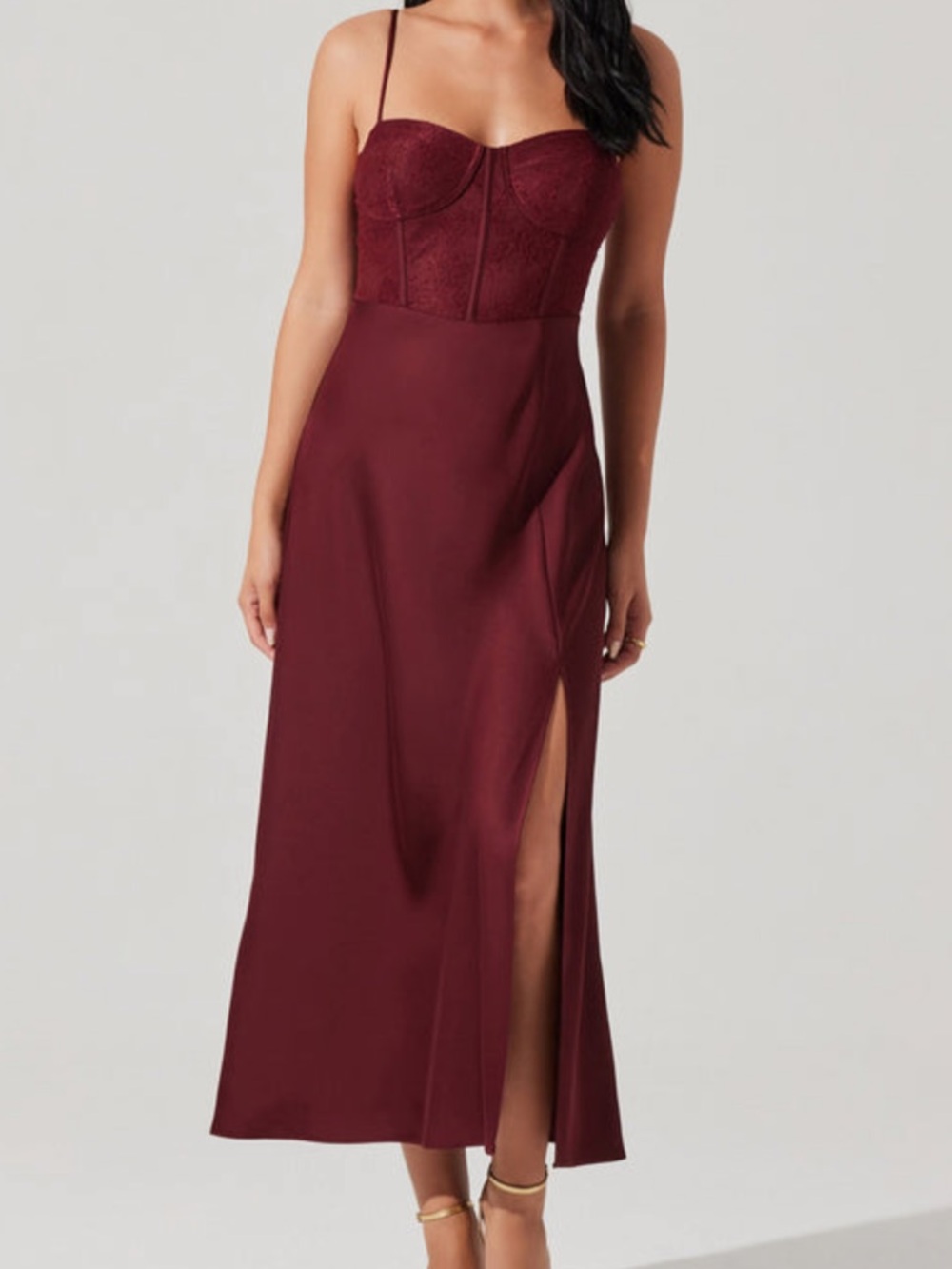 Astr Burgundy Midi Dress with Bustier Bodice